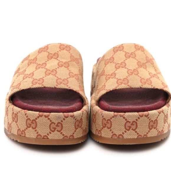 Canvas GG Monogram Angelina Platform Slide Sandals 36 Beige Ruggine